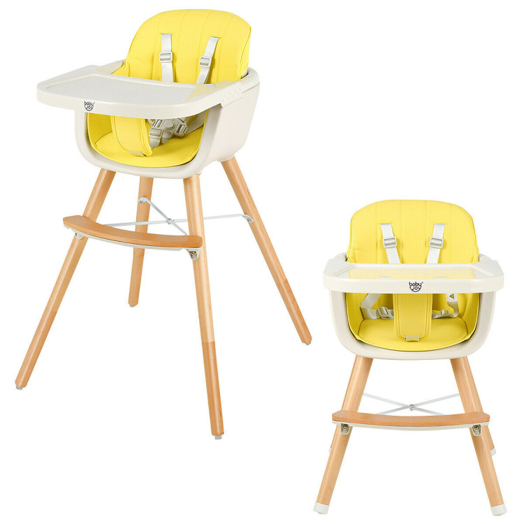 3-in-1 Convertible Wooden High Chair with Cushion-YellowCostway Gallery View 3 of 11