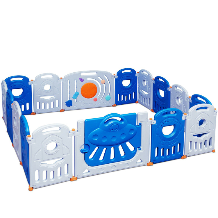 16-Panel Baby Playpen Safety Play Center with Lockable Gate-BlueCostway Gallery View 1 of 13