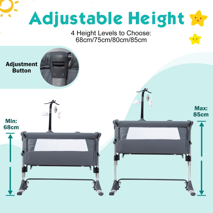 Height Adjustable Baby Side Crib  with Music Box & Toys-Dark GrayCostway Gallery View 17 of 20