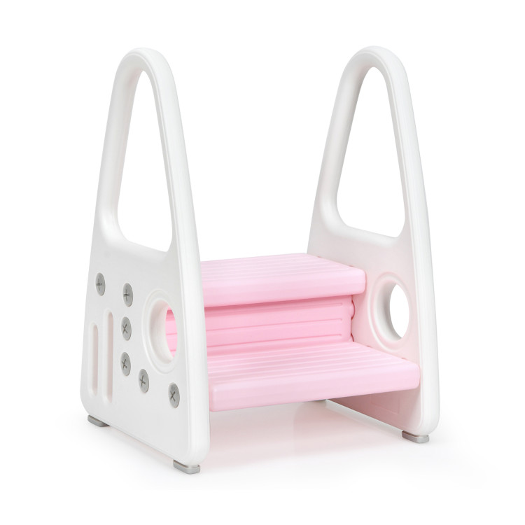 Kids Step Stool Learning Helper with Armrest for Kitchen Toilet Potty Training-PinkCostway Gallery View 1 of 13