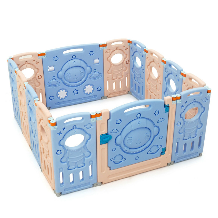 14-Panel Foldable Playpen Kids Activity Center with Lockable DoorCostway Gallery View 13 of 13