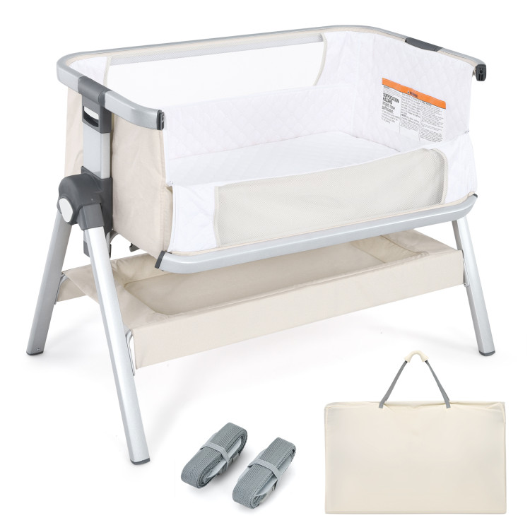 Baby Bedside Bassinet with Storage Basket and Wheels - Costway