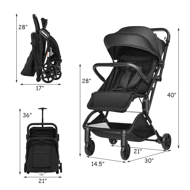Foldable Lightweight Baby Travel Stroller for Airplane-BlackCostway Gallery View 4 of 13