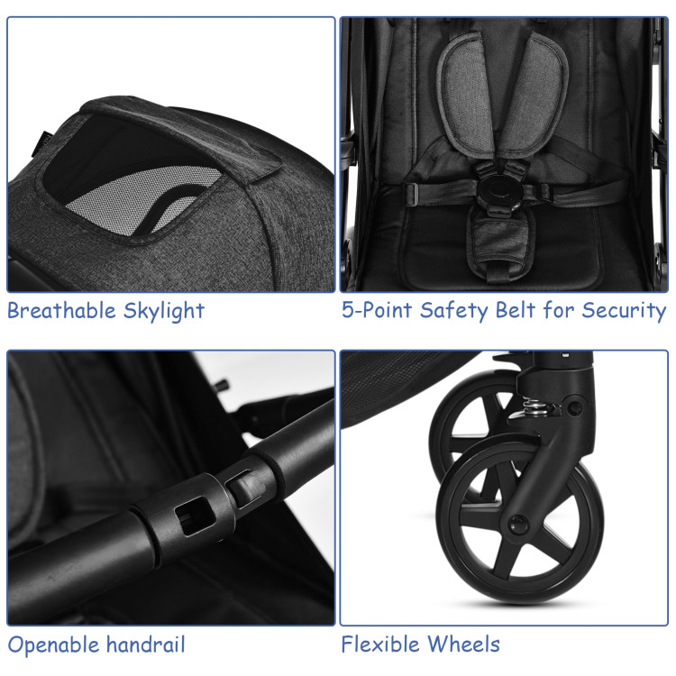 Foldable Lightweight Baby Travel Stroller for Airplane-BlackCostway Gallery View 11 of 13