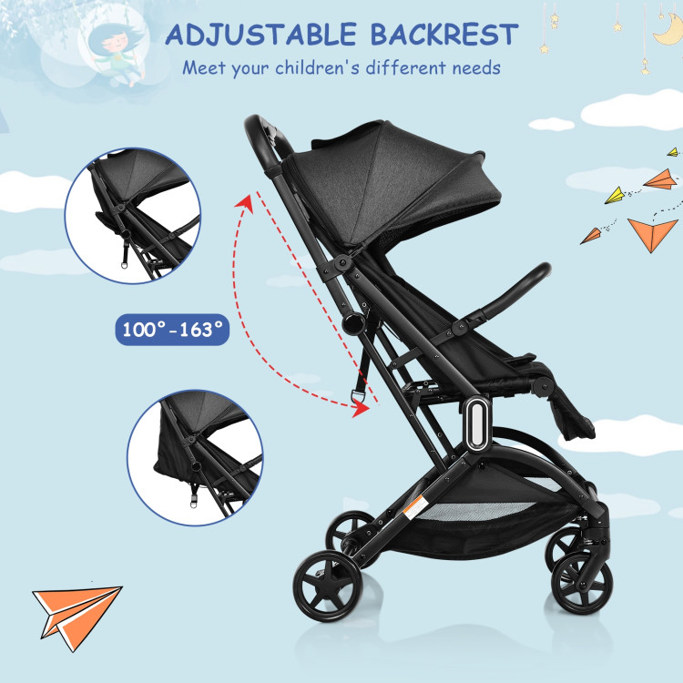 Foldable Lightweight Baby Travel Stroller for Airplane-BlackCostway Gallery View 8 of 13