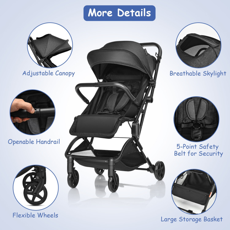 Foldable Lightweight Baby Travel Stroller for Airplane-BlackCostway Gallery View 5 of 13