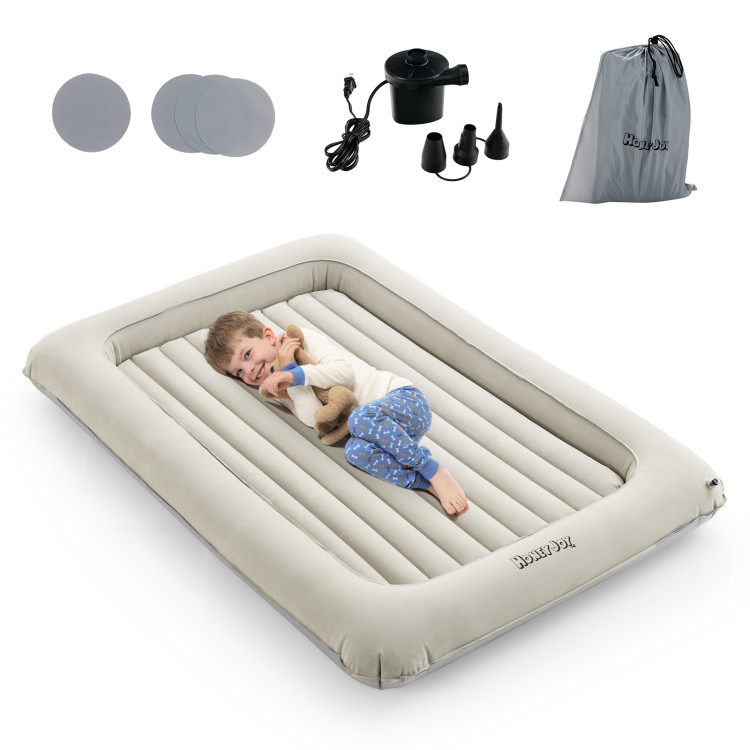2-in-1 Multi-Purpose Inflatable Toddler Travel Bed Air Mattress Set with Electric Pump-GrayCostway Gallery View 7 of 11