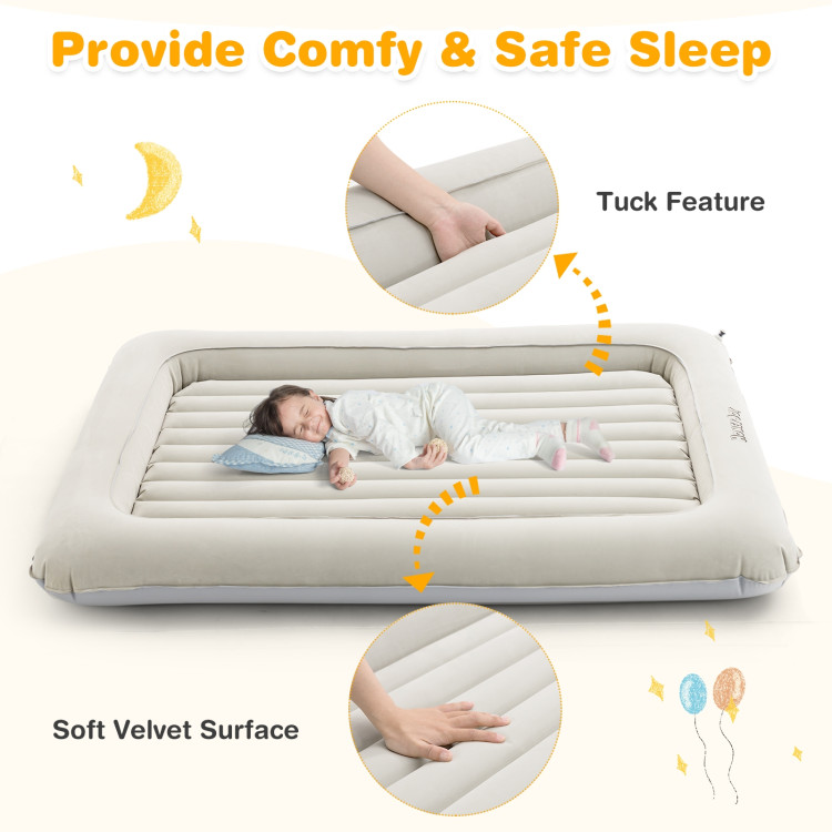 2-in-1 Multi-Purpose Inflatable Toddler Travel Bed Air Mattress Set with Electric Pump-GrayCostway Gallery View 9 of 11