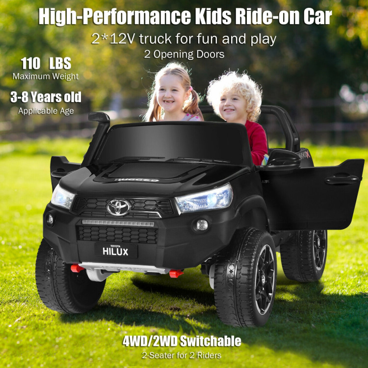 2*12V Licensed Toyota Hilux Ride On Truck Car 2-Seater 4WD with Remote Painted BlackCostway Gallery View 2 of 12