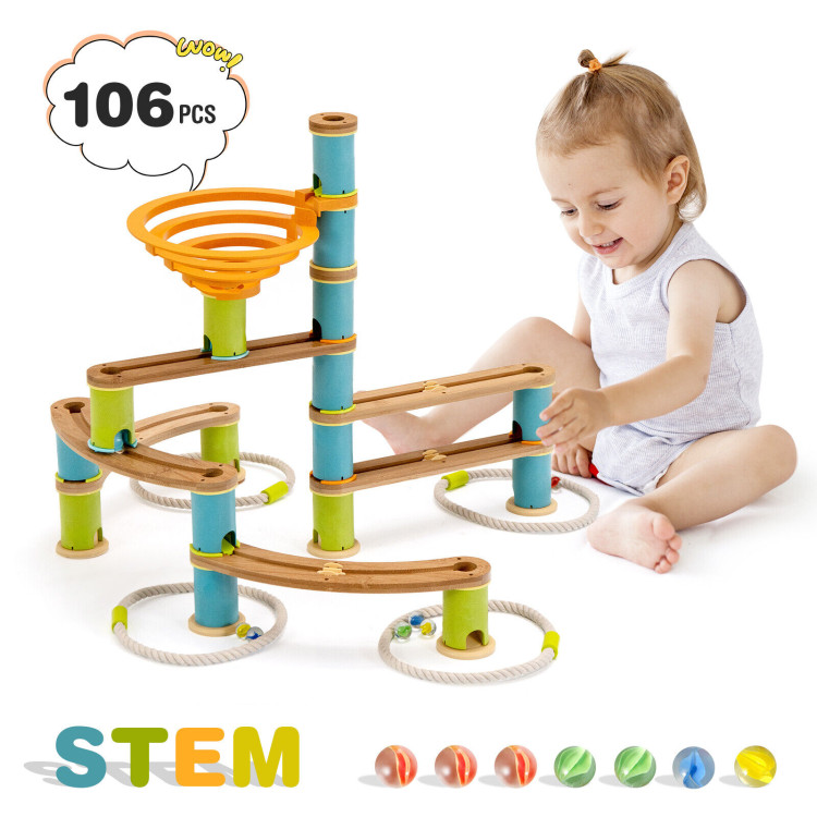 Bamboo Build Run Toy with Marbles for Kids Over 4Costway Gallery View 8 of 10
