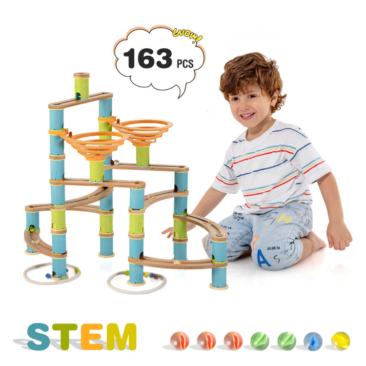 162 Pieces Bamboo Marble Run Educational Learning Toy SetCostway Gallery View 9 of 10