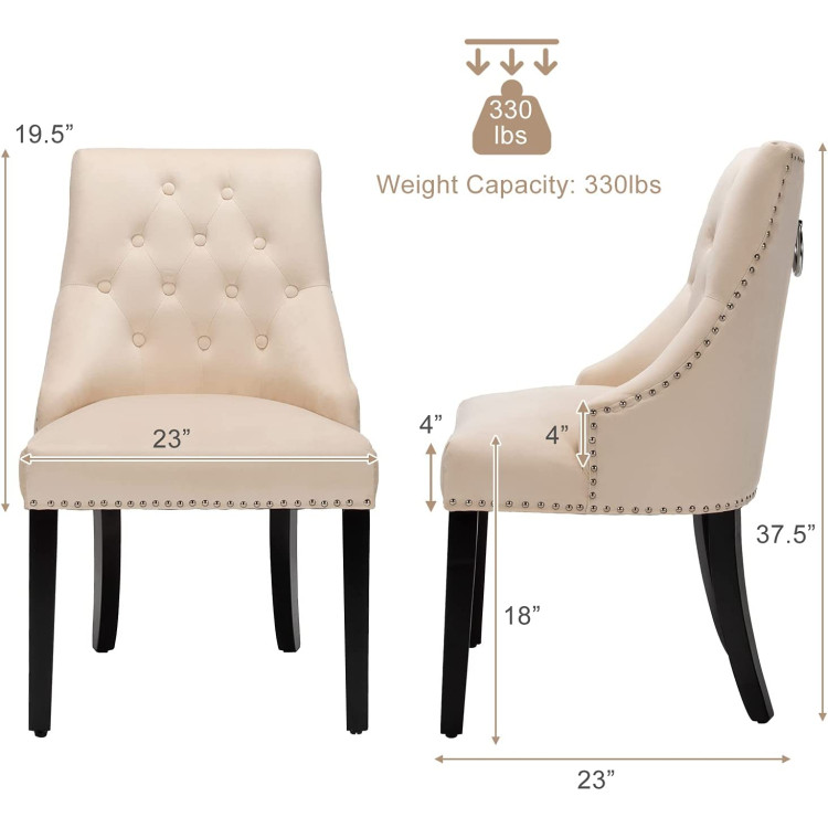 Modern Upholstered Button-Tufted Dining Chair with Naild Trim-BeigeCostway Gallery View 5 of 8