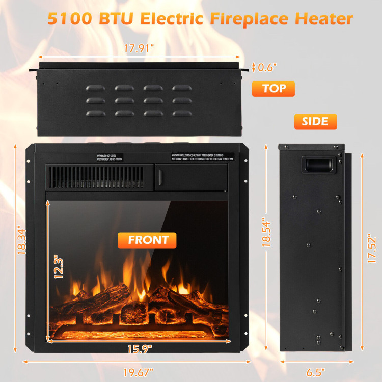 18 Inch Electric Fireplace Insert with 7-Level Adjustable Flame BrightnessCostway Gallery View 4 of 11