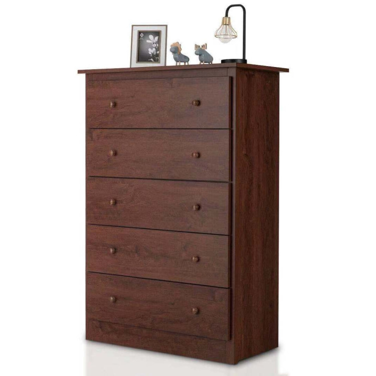 Functional Storage Organized Dresser with 5 Drawer-BrownCostway Gallery View 3 of 12
