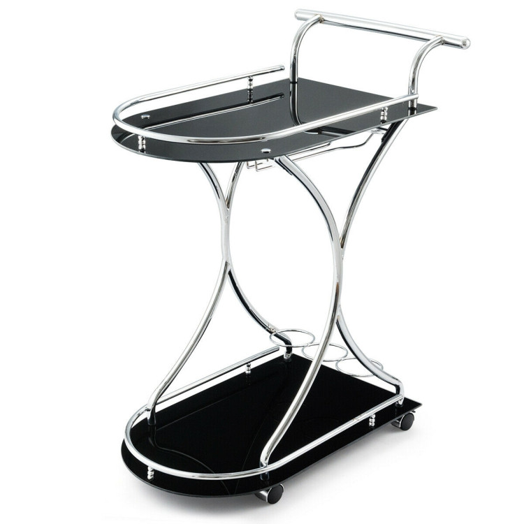 Glass Serving Cart with Metal Frame and 2 Tempered Glass ShelvesCostway Gallery View 4 of 13