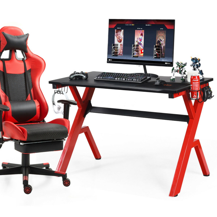Ergonomic Gaming Desk with Carbon Fiber Surface and R-Shape Steel FrameCostway Gallery View 6 of 12