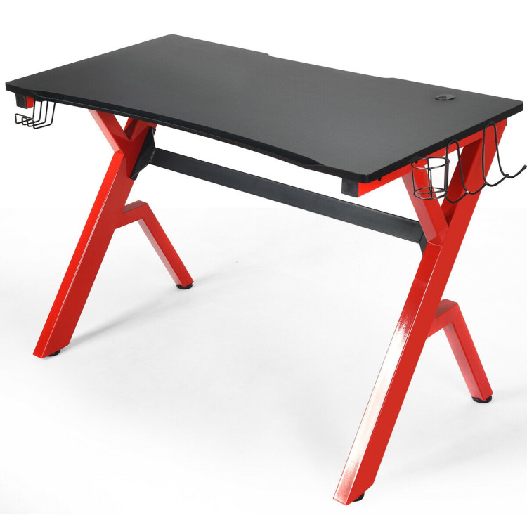 Ergonomic Gaming Desk with Carbon Fiber Surface and R-Shape Steel FrameCostway Gallery View 3 of 12