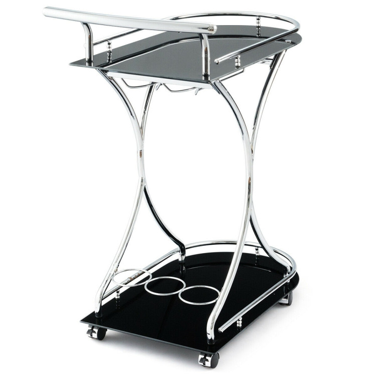 Glass Serving Cart with Metal Frame and 2 Tempered Glass ShelvesCostway Gallery View 10 of 13