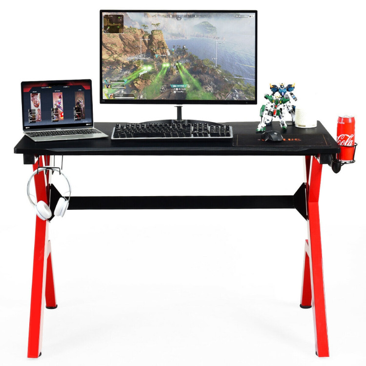 Ergonomic Gaming Desk with Carbon Fiber Surface and R-Shape Steel FrameCostway Gallery View 7 of 12