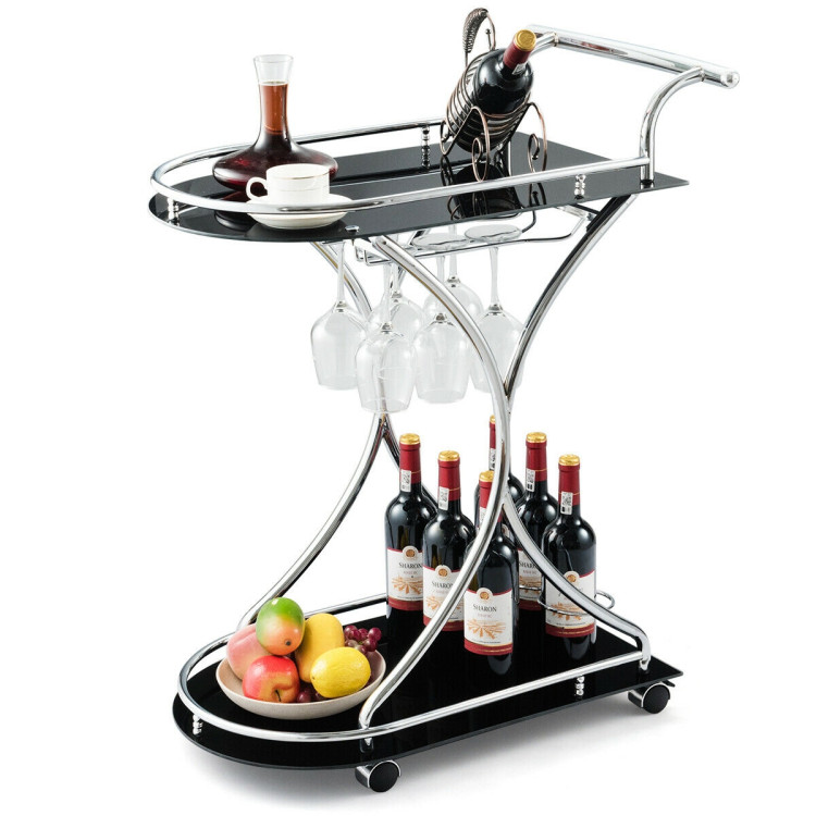 Glass Serving Cart with Metal Frame and 2 Tempered Glass ShelvesCostway Gallery View 9 of 13