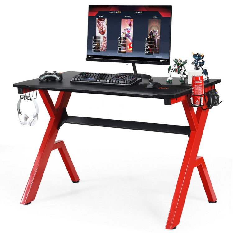 Ergonomic Gaming Desk with Carbon Fiber Surface and R-Shape Steel FrameCostway Gallery View 8 of 12