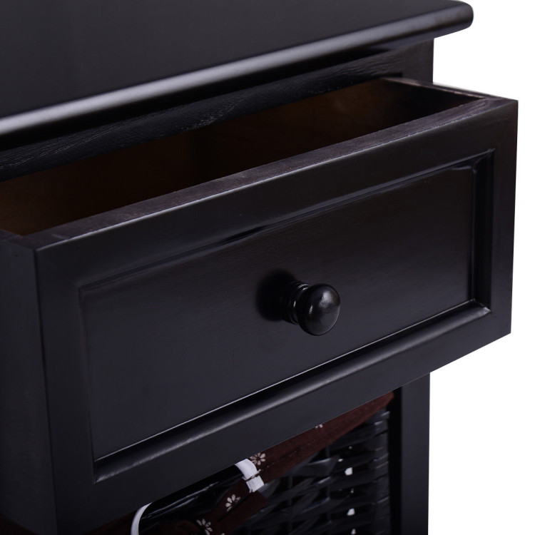 3 Tiers Wooden Storage Nightstand with 2 Baskets and 1 Drawer-blackCostway Gallery View 11 of 12