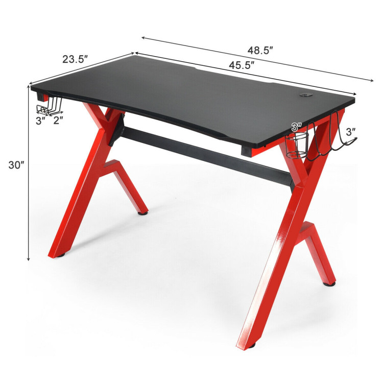 Ergonomic Gaming Desk with Carbon Fiber Surface and R-Shape Steel FrameCostway Gallery View 4 of 12