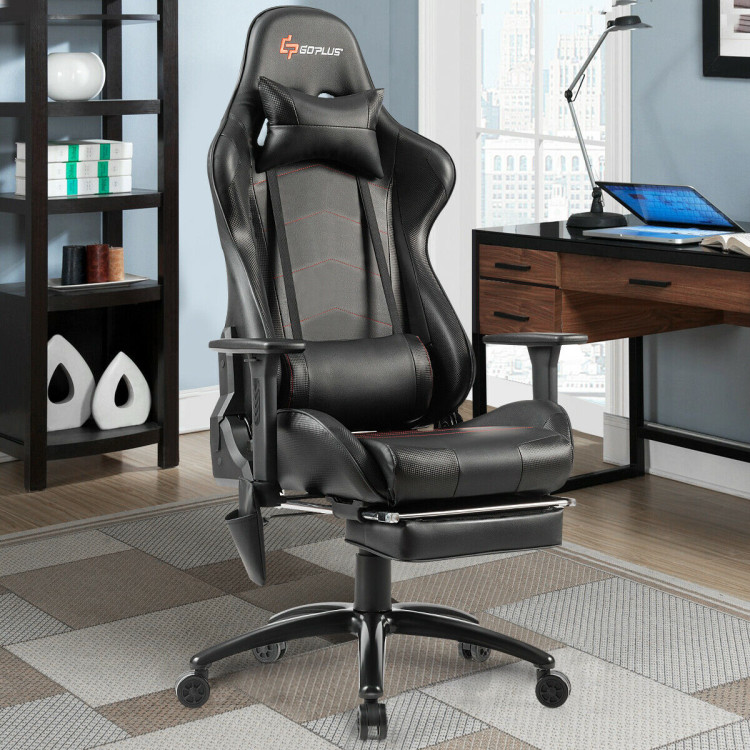 Ergonomic High Back PU Leather Massage Gaming Chair-BlackCostway Gallery View 2 of 12