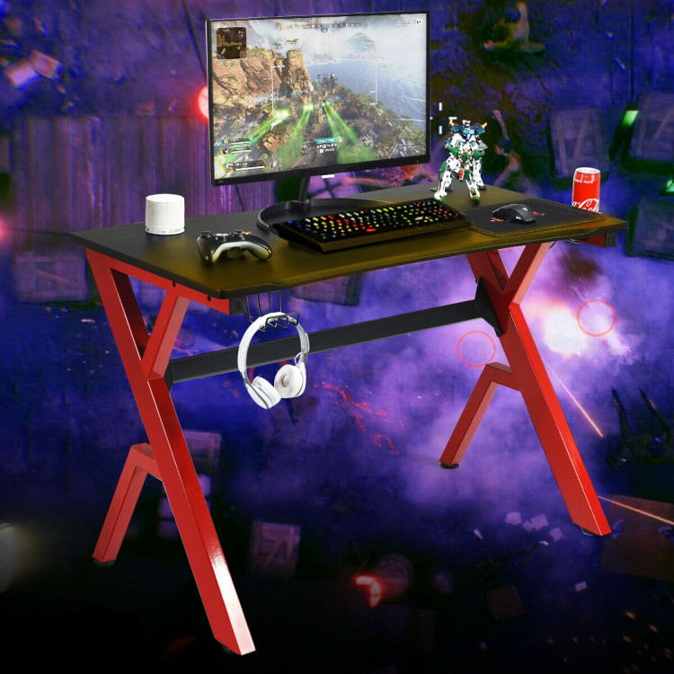 Ergonomic Gaming Desk with Carbon Fiber Surface and R-Shape Steel FrameCostway Gallery View 2 of 12