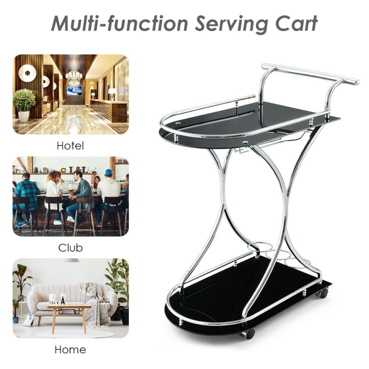 Glass Serving Cart with Metal Frame and 2 Tempered Glass ShelvesCostway Gallery View 12 of 13