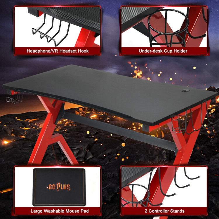 Ergonomic Gaming Desk with Carbon Fiber Surface and R-Shape Steel FrameCostway Gallery View 10 of 12