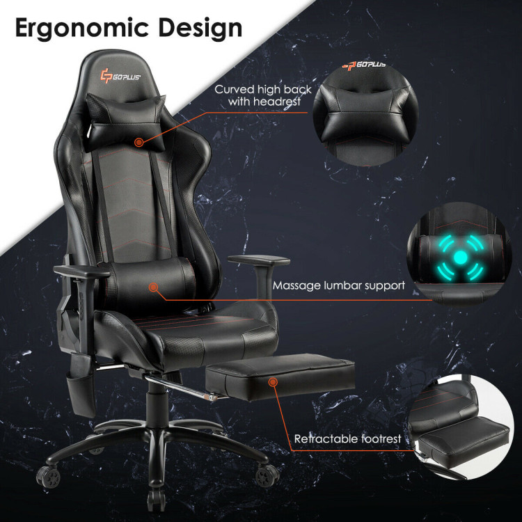 Ergonomic High Back PU Leather Massage Gaming Chair-BlackCostway Gallery View 9 of 12