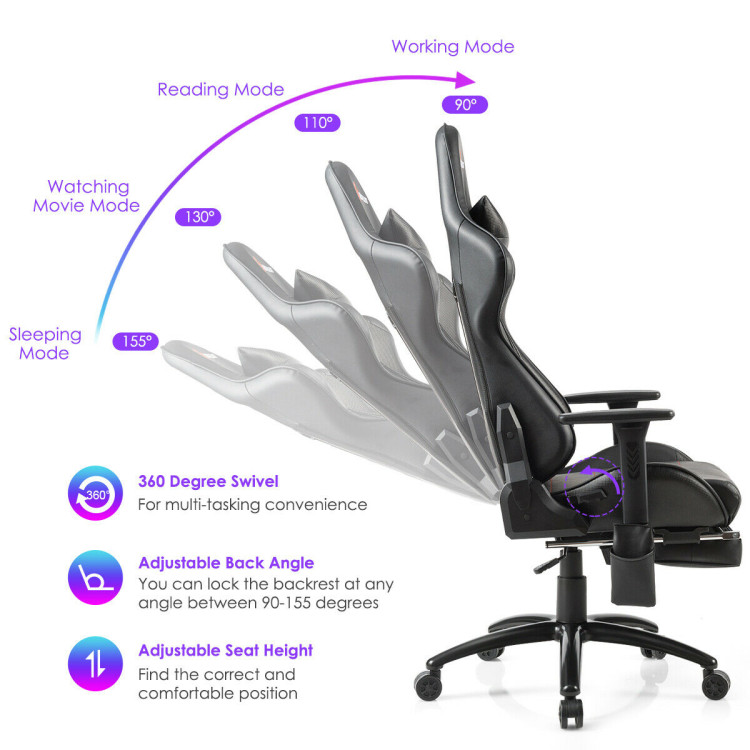 Ergonomic High Back PU Leather Massage Gaming Chair-BlackCostway Gallery View 10 of 12