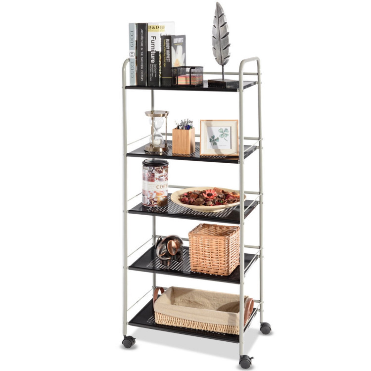 5-Tier Kitchen Rolling Utility Microwave Rack Cart with Lockable CastersCostway Gallery View 11 of 16