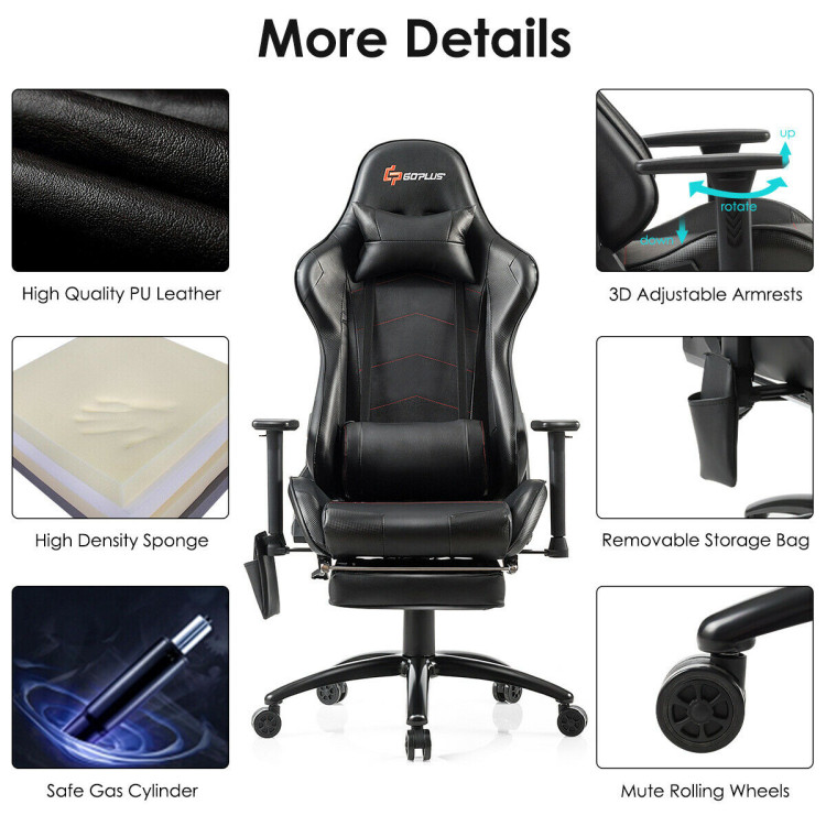 Ergonomic High Back PU Leather Massage Gaming Chair-BlackCostway Gallery View 11 of 12
