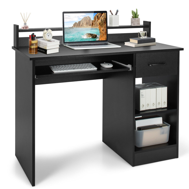 Study Laptop Table with Drawer and Keyboard Tray-BlackCostway Gallery View 7 of 11