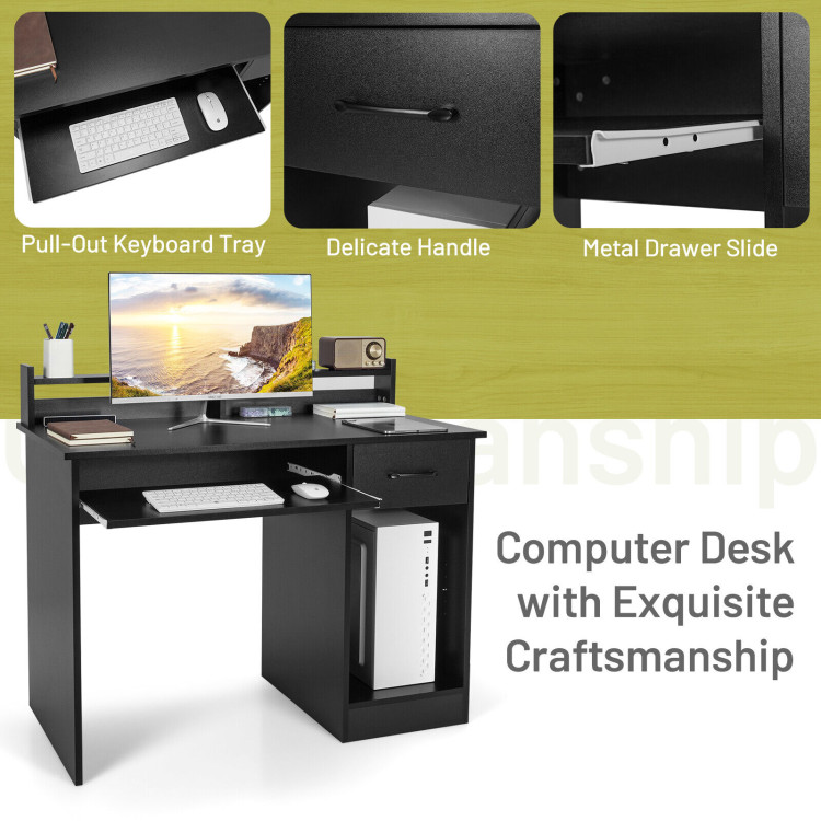 Study Laptop Table with Drawer and Keyboard Tray-BlackCostway Gallery View 5 of 11