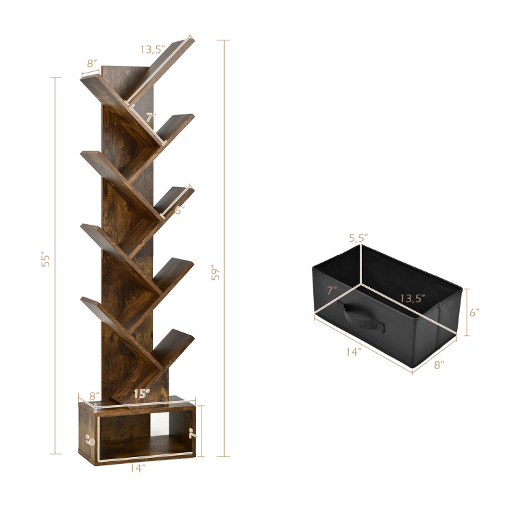 10-tier Tree Bookshelf with Drawer Free-standing Storage BookcaseCostway Gallery View 5 of 11