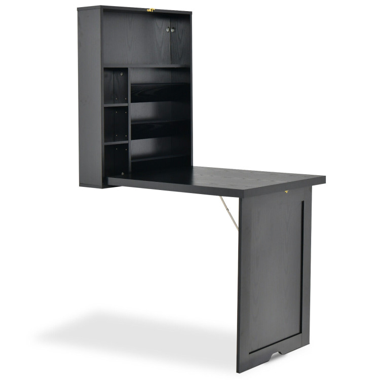 Wall Mounted Fold-Out Convertible Floating Desk Space Saver-BlackCostway Gallery View 1 of 10