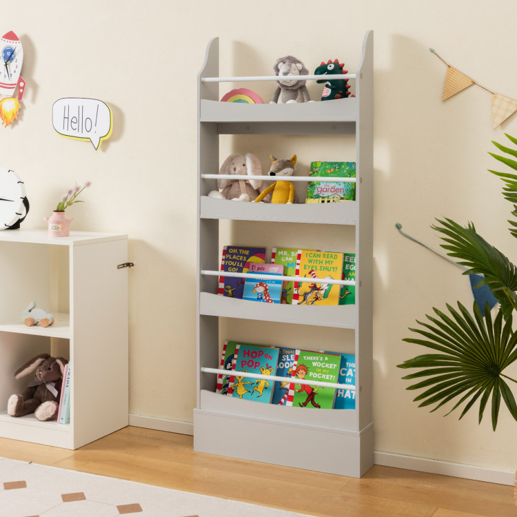 Costway Kids Book Rack Toys Organizer with 4 Sling Bookshelf & 2 Boxes Beige