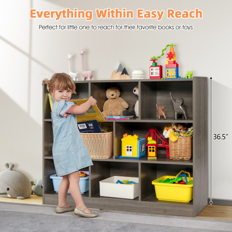 3-Tier Kids Storage Shelf Corner Cabinet with 3 Baskets-Gray | Costway