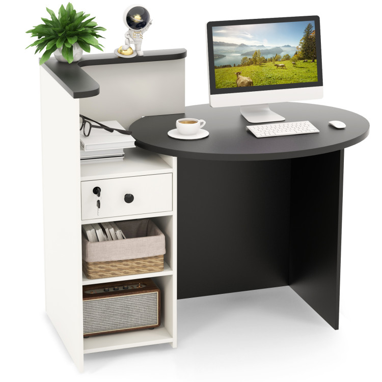 Reception Office Desk with Open Shelf and Lockable Drawer - Gallery View 1 of 11