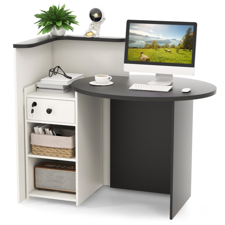 Reception Office Desk with Open Shelf and Lockable Drawer - Gallery View 7 of 11