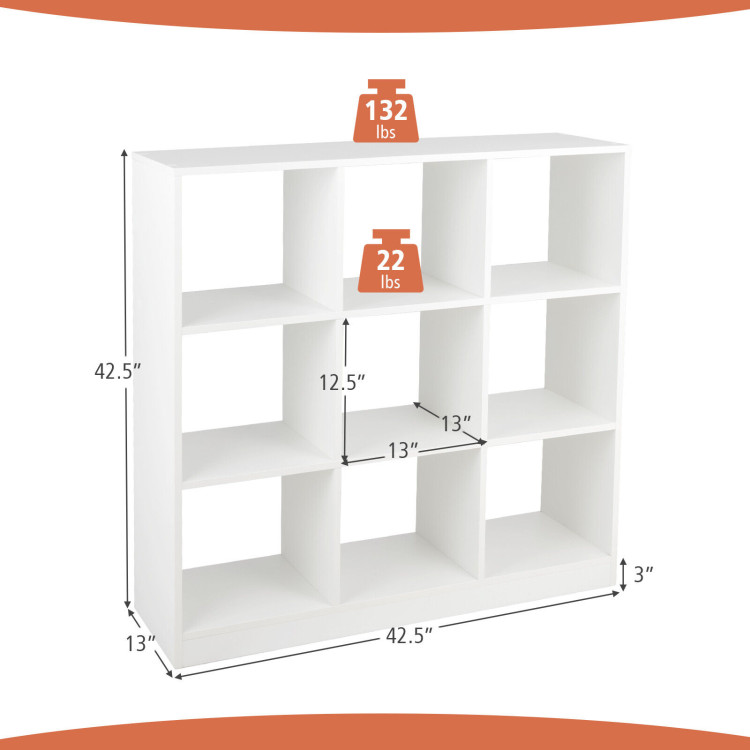 Modern 9-Cube Bookcase with 2 Anti-Tipping Kits for Books Toys Ornaments-WhiteCostway Gallery View 4 of 10