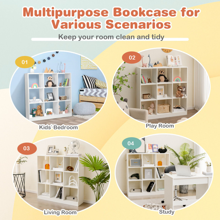 Modern 9-Cube Bookcase with 2 Anti-Tipping Kits for Books Toys Ornaments-WhiteCostway Gallery View 9 of 10