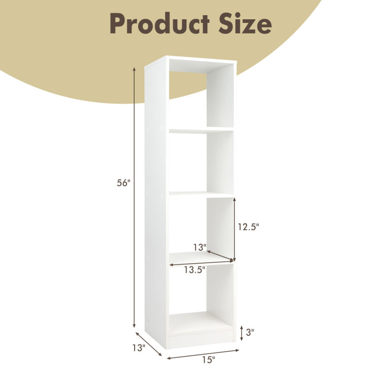 5 Tiers 4-Cube Narrow Bookshelf with 4 Anti-Tipping Kits-WhiteCostway Gallery View 4 of 11