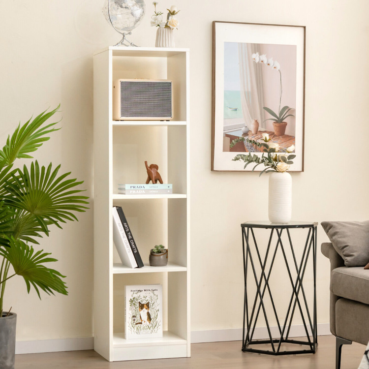 5 Tiers 4-Cube Narrow Bookshelf with 4 Anti-Tipping Kits-WhiteCostway Gallery View 6 of 11
