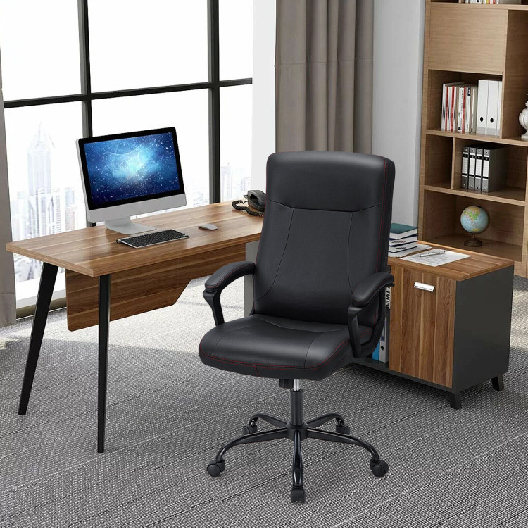 Costway Leather Office Chair - Adjustable Computer Desk Chair