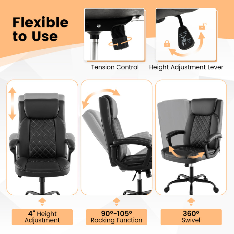 Executive Ergonomic Swivel High Back Thick Chair Cushion PU Luxury