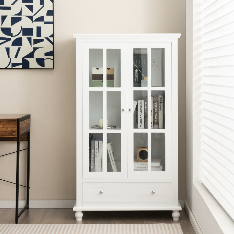 55 Inch Bookcase Cabinet with Tempered Glass Doors - Costway